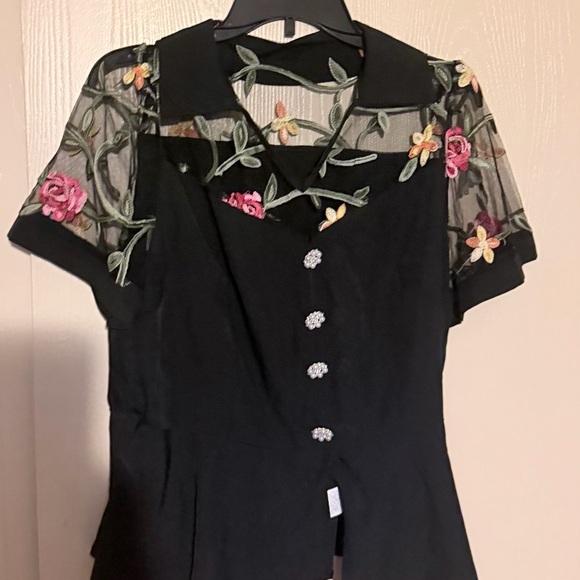 SHEIN Black and Floral Embroidered Blouse - Picture 7 of 9